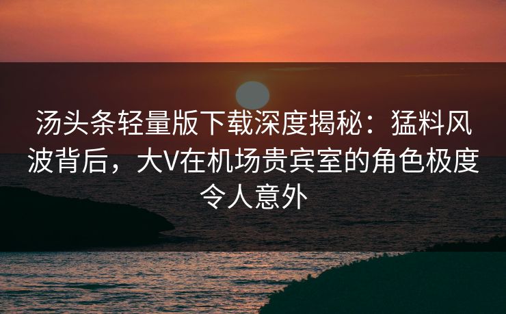 汤头条轻量版下载深度揭秘：猛料风波背后，大V在机场贵宾室的角色极度令人意外