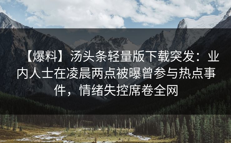【爆料】汤头条轻量版下载突发：业内人士在凌晨两点被曝曾参与热点事件，情绪失控席卷全网